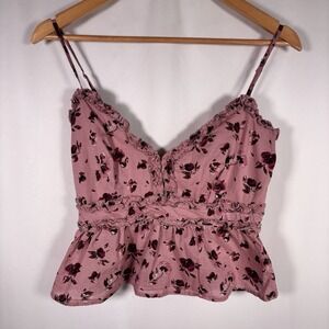 Y2K Babydoll Crop Top Womens Medium Indie Coquette Floral Ruffle Festival Mi Ami